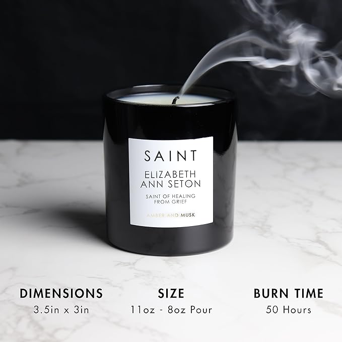 SAINT Elizabeth Ann Seton Scented Candle with Prayer and Prayer Coin, Saint of Healing and Grief, Soy Coconut Aromatherapy Candle with 50 Hour Burn Time