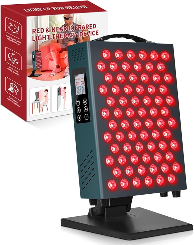 Lawind Red Light Therapy Panel for Face & Body, 660nm Red & 850nm Near Infrared Light Therapy, 72 Dual-Chip LEDs, 180mW/cm² High Irradiance LED Red Light Panel with Remote, Timer & Stand