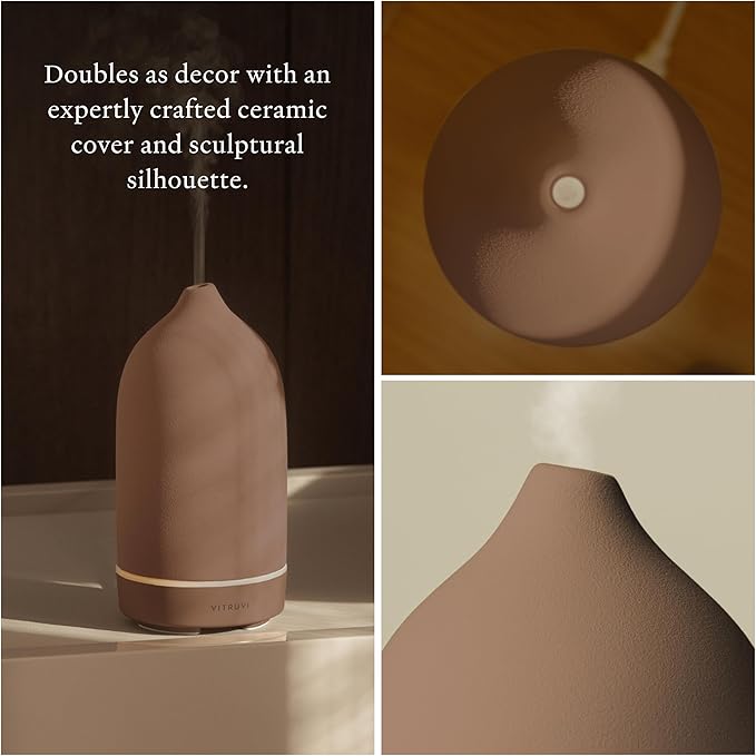 Vitruvi Stone Diffuser, Ceramic Ultrasonic Essential Oil Diffuser for Aromatherapy | Ceramic Diffuser, Diffusers for Home, Oil Diffuser, Room Decor | Suede, 90ml Capacity