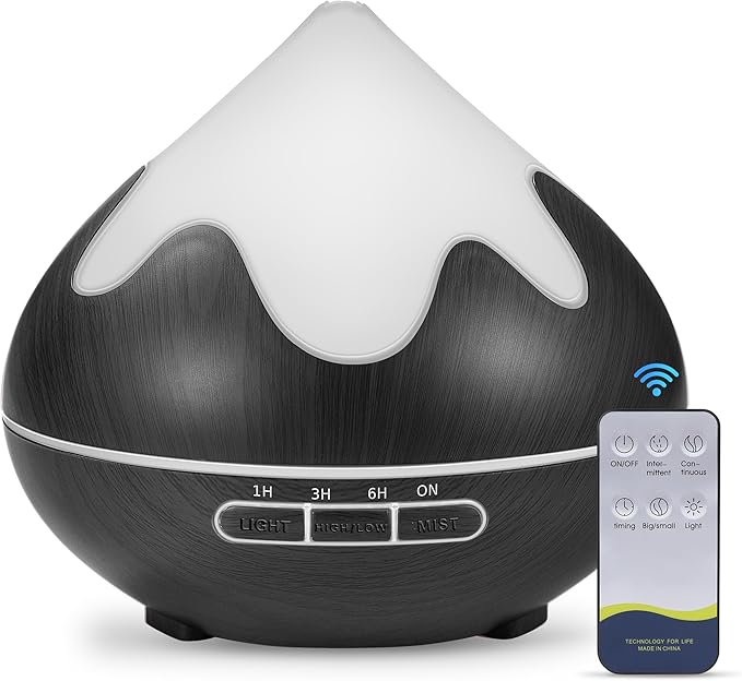 500ML Essential Oil Diffuser, Aromatherapy Diffuser with Remote Control, Multifunctional Air Diffusers for Home Office Room, Fragrance Aroma Diffuser with 7 Color LED & 2 Mist Mode, Black
