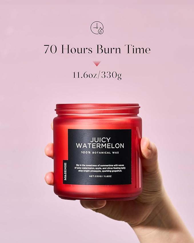 M&SENSE Juicy Watermelon Scented Candle - 11.6oz Clean Non Toxic Natural Soy Wax 70-Hour Burn Long Lasting Candle, 2-Wick Fruit Scent for Home Decor & Housewarming Gifts - Fragrance for Women & Men