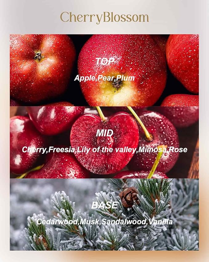 M&SENSE Cherry Blossom Scented Candles, Large 3 Wick Soy Tin Candle, Over 40 Hour Burning Time, 100% Natural Vegan Wax, Relaxing Aromatherapy Aesthetic Candle Gift for Women and Men