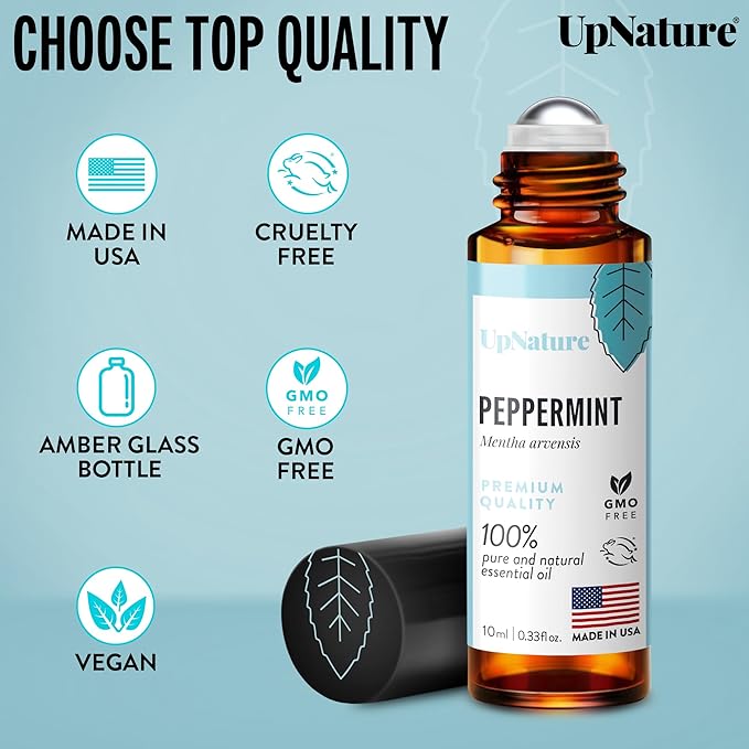 UpNature Peppermint Essential Oil Roll On - Natural Nausea Morning Sickness Relief for Pregnant Women - Pregnancy Must Haves Rollerball Roller