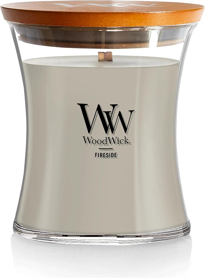 WoodWick Fireside Holiday Candle Gifts for Women and Men, 9.7 oz Medium Hourglass Candle with Crackling Wick