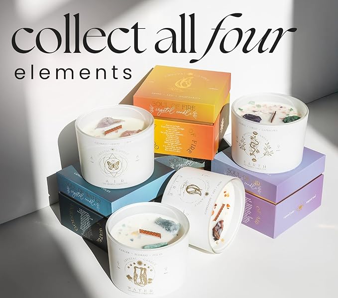 Aries, Leo, Sagittarius Gifts for Women - 12oz Wood Wick Candles That Crackle with Crystals and Healing Stones. Healing Crystal Candles for Women Home Scented. Soy Wax, for Zodiac Birthdate