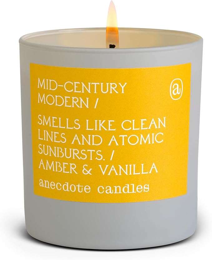 Anecdote 'Mid-Century Modern' Coconut Soy Wax Candle Tumbler | Premium Hand Poured & Long Burning | Amber & Vanilla Scent | Phthalate-Free | for Home, Office, Gift - 9 Oz