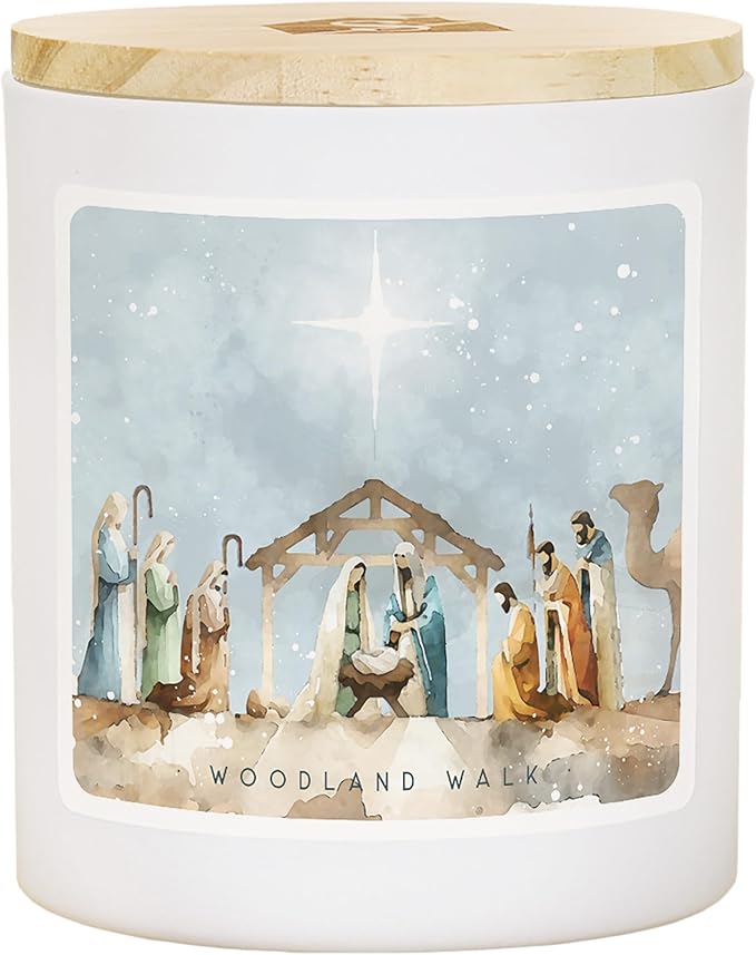 Simply Said, INC Christmas Candle, Watercolor Nativity Scene, Woodland Walk Scented 2 Wick 11 oz Premium Soy Candle, Hand Poured in USA, CDL1405
