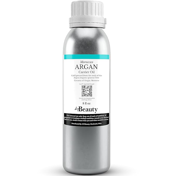 Bulk Argan Oil - 8 Fl Oz Large Size Bottle - Natural, Cold Pressed, 100 Percent Pure Argan Oil for Homemade Hair, Face and Skin Products - Light Aceite de Argan Carrier Oil