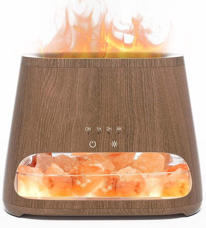 SALKING 2-in-1 Himalayan Salt Lamp Diffuser, Cool Mist Humidifier, Aromatherapy & Himalayan Salt Therapy, 100% Pure Himalayan Salt, Ultrasonic Essential Oil Diffuser with Ambient Glow, 150ml (Dark)