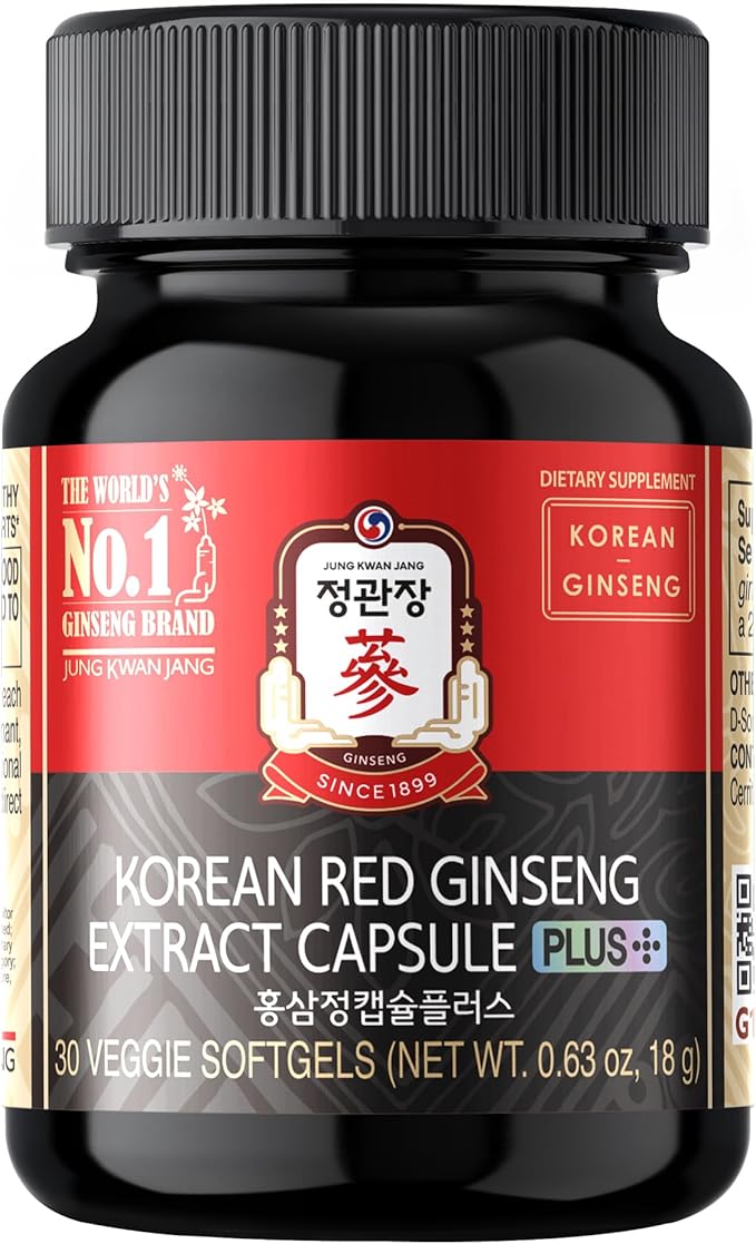 JUNG KWAN JANG Korean Red Ginseng Extract Capsule Plus - All-in-One Energy Support Vegan Supplements - No Caffeine & Non-GMO (30 Capsules)