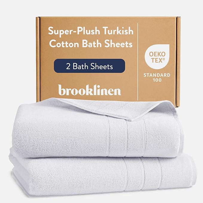 Brooklinen Super-Plush Turkish Cotton Bath Sheets - Set of 2 - Cotton, 820 GSM, Highly Absorbent, Machine Washable, Perfect for Home & Bathroom (40" x 65", Solid White)