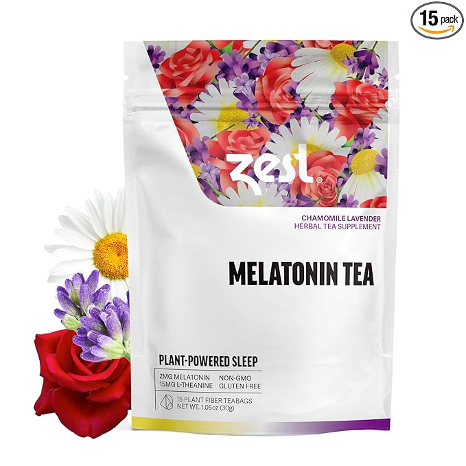 Zest Sleep Tea - 2mg Melatonin Tea for Sleep - Chamomile Lavender Herbal Blend - 15Ct Pack - Calming & Relaxing Ingredients for a Perfectly Sleepy Bedtime