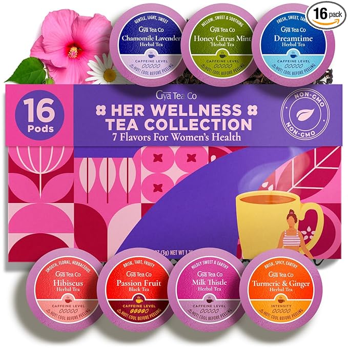 Gya Tea Co Her Wellness Tea Pod Collection Gift Set (16 Count) - Different Flavors Assorted Variety Pack