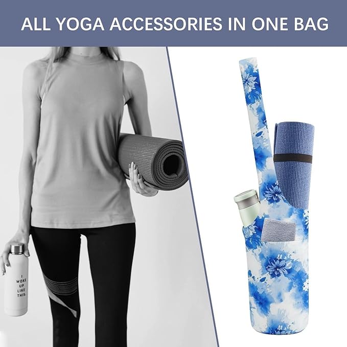 Meaudiwes Yoga Mat Bag for Women, Stylish Yoga Mat Tote Sling Carrier Bag, Long Strap Exercise Mats Totes Sport Storage Bag