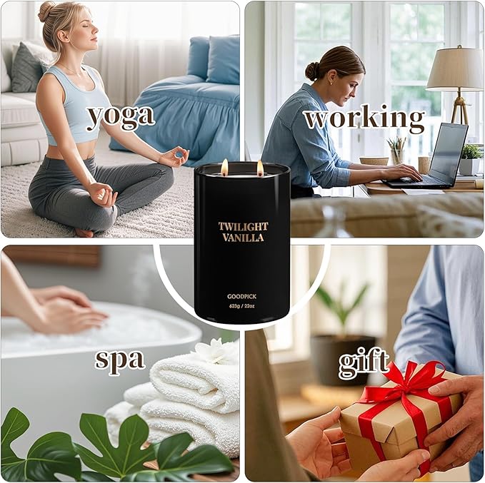 Goodpick Twilight Vanilla Scented Candles, Citrus & Floral Candles for Home, 22oz Soy Wax, 120hrs Creamy Vanilla, Bedroom Gift