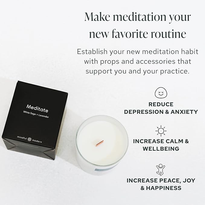 Mindful Modern Natural Meditate Candle | White Sage and Lavender Hand-Poured Soy Wax Stress Relief | Aromatherapy Candle | Elegant Scented Home Fragrance | Clean, Even, Longer Burn | 8 oz Glass Jar