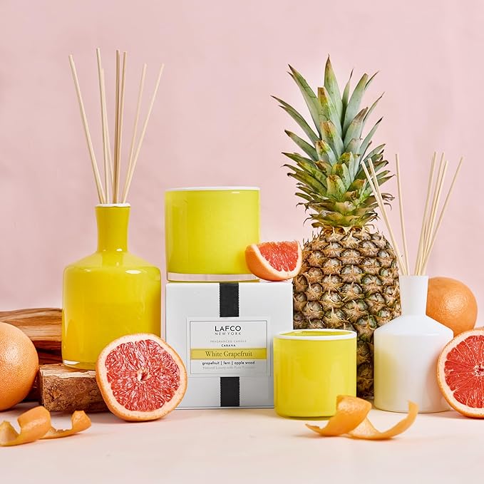 LAFCO New York Classic Candle, White Grapefruit - 6.5 oz - 50-Hour Burn Time - Reusable, Hand Blown Glass Vessel - Made in The USA