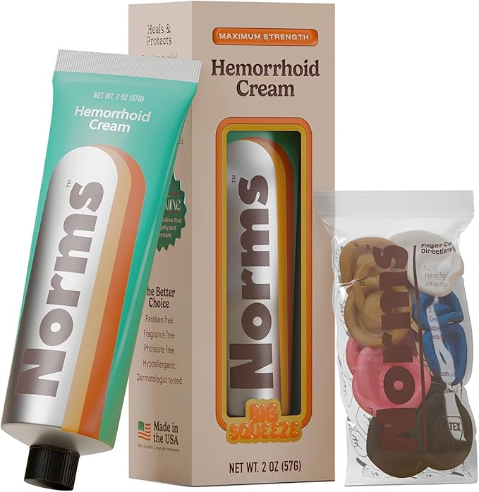 Norms Hemorrhoid Treatment Cream, Max Strength 5% Lidocaine, Rapid Relief for Hemorrhoidal Pain, Swelling, Itching, with Phenylephrine HCL, Aloe & Glycerin – Big Squeeze 2oz Tube