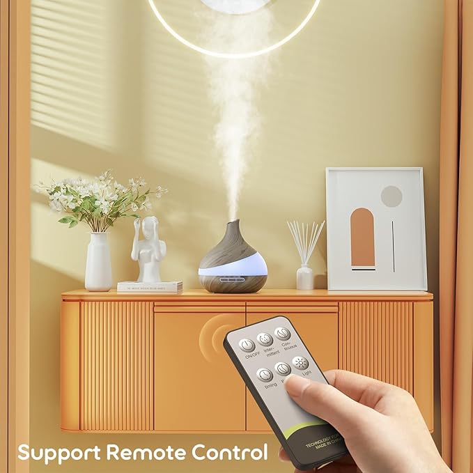 500ML Essential Oil Diffuser: Aroma Diffuser with Remote Control for Hotel Spa Yoga Room - Humidifiers for Bedroom with 14 Colors LED Night Light for Kids/Women Home Relaxation