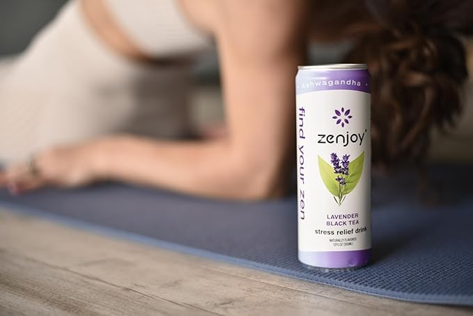 Zenjoy Stress Relief Drink, Calming Black Tea, Non Alcoholic, Ashwagandha & Lemon Balm for Stress Relief, L - Theanine for Focus (12 Pack) (Lavender)