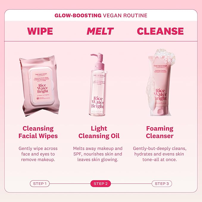 The Face Shop Rice Water Bright Light Facial Cleansing Oil, Daily Makeup Remover, Oil Cleanser, Vegan, Korean Skin Care with Jojoba Oil, Face Pore Cleanser, 150ml