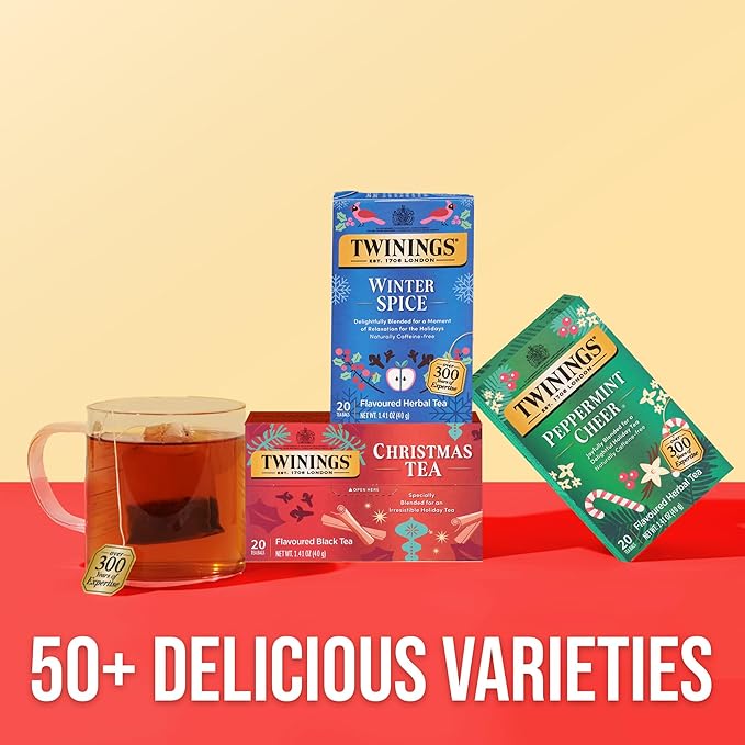 Twinings Holiday Variety Pack Tea Bags, Christmas Tea and Winter Spice, 20 Count (Pack of 4), Enjoy Hot or Iced