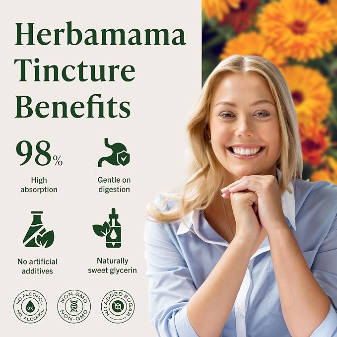 HERBAMAMA Calendula Tincture - Vegan Antioxidant & Detox Support with Calendula Extract Drops - Non-GMO, Alcohol & Sugar-Free Liquid Supplement, 42-Day Supply