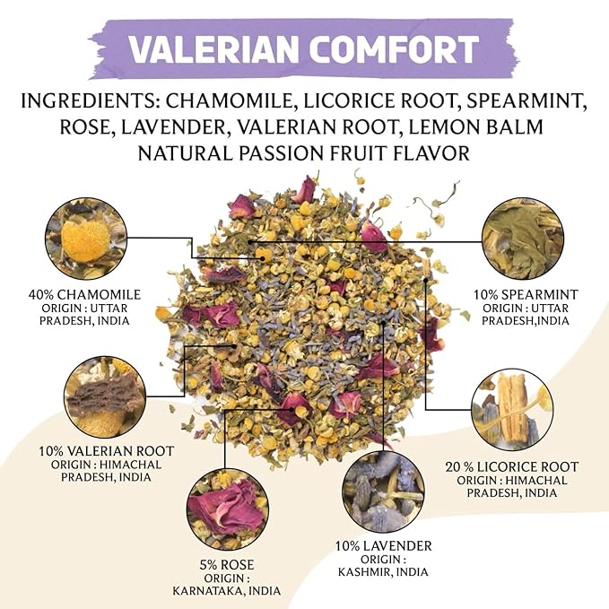 BREWIX, Valerian Comfort Tea for Sleep and Relaxation (40+ Cups, 2.82oz/80g) Caffeine-Free and Calming for Bedtime | Valerian Root, Chamomile & Lavender | Perfect Wellness Sleep