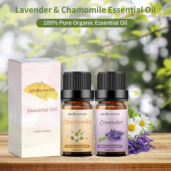 Sedbuwza Lavender Chamomile Essential Oil Set, Lavender Fragrance Oil Chamomile Scent Oil Set for Diffuser, Aromatherapy, Massage, Soap, Candle Making 2 x 10 ml
