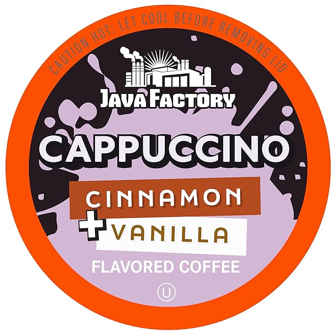 Java Factory Coffee Pods Vanilla Cream and Cinnamon Flavored Coffee for Keurig K Cup Brewers, Cappuccino, 80 Count