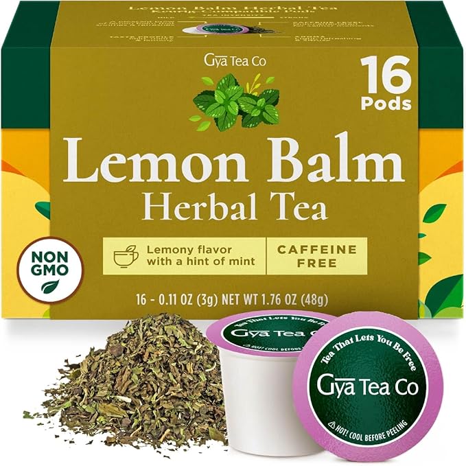 Gya Tea Co Lemon Balm Herbal Tea Pod (16 Count)- Decaf Wellness Tea for Body Comfort & Relaxing