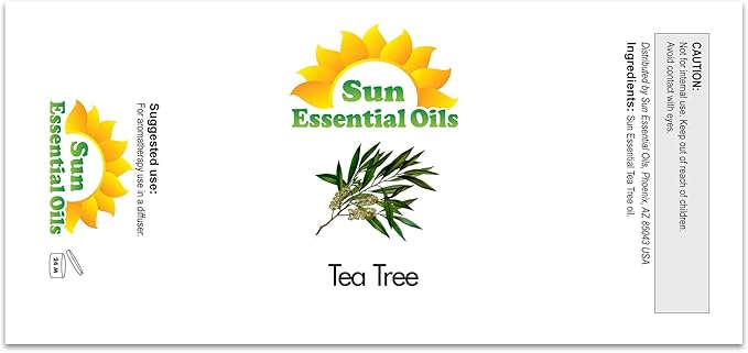 Sun Essential Oils - 2 oz Tea Tree Essential Oil for Skin, Hair, Scalp, Diffuser, Humidifier & Aromatherapy Massage - Scent for DIY Soap, Candle, Shampoo & Lotion Making at Home