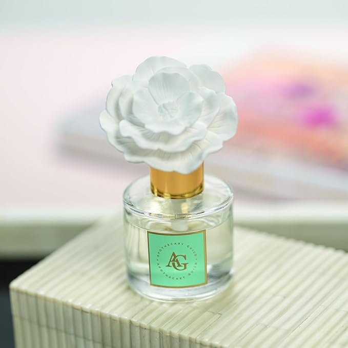 Zodax Apothecary Guild Blush Porcelain Oil Diffuser - Home Fragrance Diffuser Ideal for Living Room, Bathroom, Office - Makes a Great Gift - Porcelain Flower Design - Sunset Beach - 1.69 Oz.