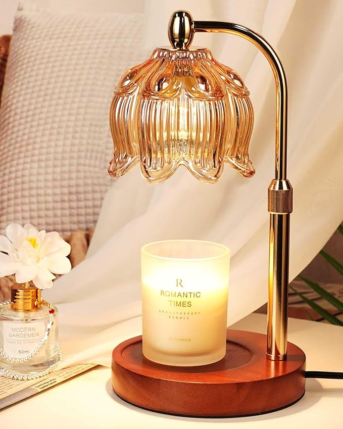 Candle Warmer Lamp with Timer Dimmable, Height Adjustable, Birthday Gifts for Women Mom, Suitable for New Home Decoration, Lotus Flower Candle lamp,with 2 Bulbs,Suitable for Jar Candles