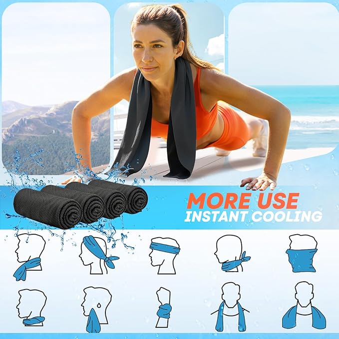 UZIPIN 4 Pack Cooling Towels (40"x 12"), Soft Breathable Gym Towels, Outdoors Ice Towel for Neck and Face, Camp Essentials Microfiber Sweat Towels for Gym, Run, Yoga, Workout, Travel, Climb