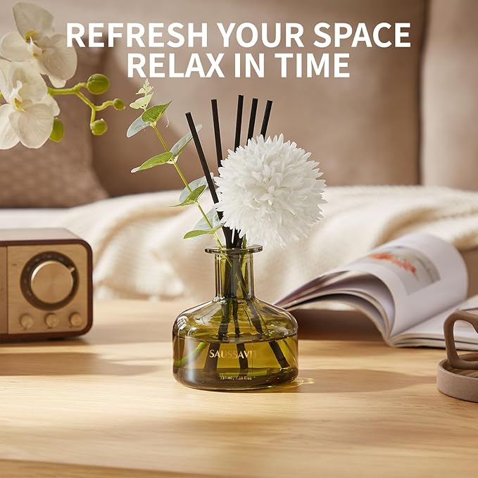 Flower Reed Diffusers Set, 7.10 oz Cedar Scented Diffuser with 7 Sticks, Long Lasting Home Fragrance for 120 Days, Perfect for Bathroom, Shelf Decor, Air Fresheners