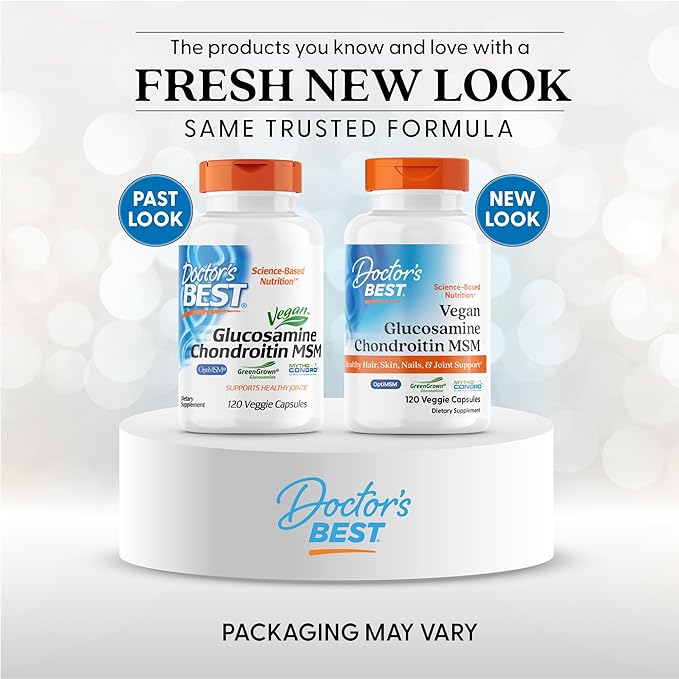 Doctors BEST Vegan Glucosamine Chondroitin MSM, Healthy Hair, Skin, Nails, & Joint Support, Non-GMO, Gluten Free, Soy Free, Vegan 120 Veggie Capsules