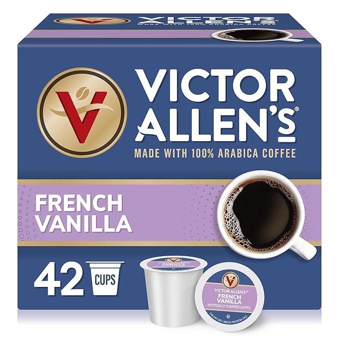Victor Allen's Coffee French Vanilla Flavored Coffee, Medium Roast, 42 Count, Single Serve Coffee Pods for Keurig K-Cup Brewers
