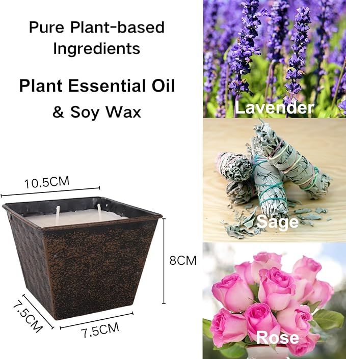 Lavender Sage Candles Set of 2,Long Lasting Scented Candle Large Buckets with 2 Wicks,Rose Aromatherapy Candles for Meditation,White Sage Candles Cleansing Healing Gift for Xmas