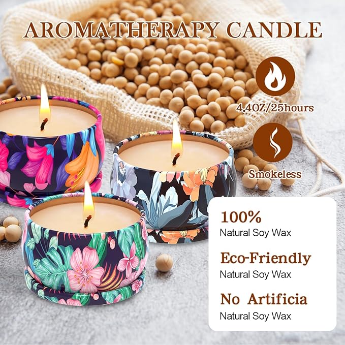 3 Pack Scented Candles Gift, 2.5 oz Aromatherapy Candles for Home Scented, Natural Soy Candles Stress Relief Gift for Women, Portable Small Jar Candles Set Gifts for Christmas, Birthday, Mother's Day