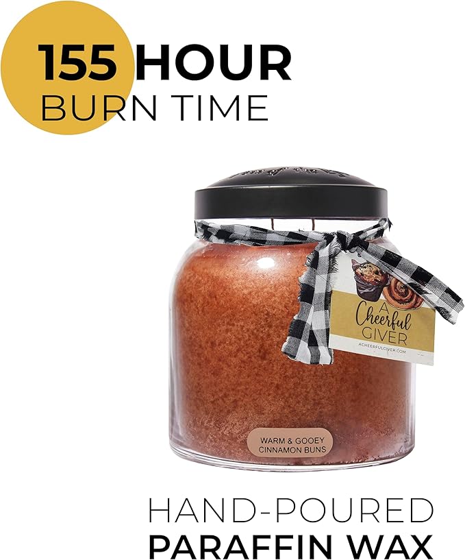A Cheerful Giver - Warm & Gooey Cinnamon Buns Papa Scented Glass Jar Candle (34oz) with Lid & True to Life Fragrance Made in USA