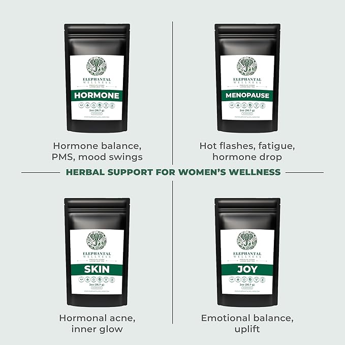 Elephantal Wellness Premium Hormone Herbal Tea | PCOS, Hormonal Balance & Mood Support with Chaste Berry, Shatavari, Dong Quai & Black Cohosh | Handmade, Non-GMO, Caffeine-Free Loose Leaf Blend | 2oz Loose Leaf, 20 Servings