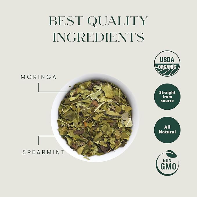 Luxmi Estates Moringa Mint Organic Moringa Mint Green Tea (50 Tea Bags) Caffeine Free Tea Bags For Digestion, Detox, and Stress Relief, With Certified Organic Herbal Tea