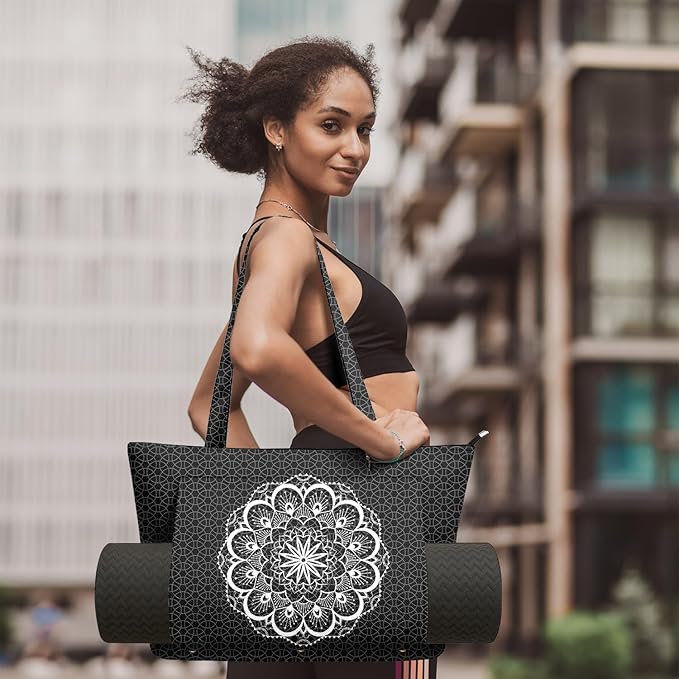 Adalore Women's Yoga Bag with Yoga Mat Carrier - Large Mat Pocket Fitness Tote for Pilates, Gym, Travel, Office & Beach