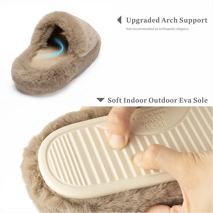Chantomoo Women's Blue Memory Foam Faux Fur Lined Open Toe Slippers for Women - US 12