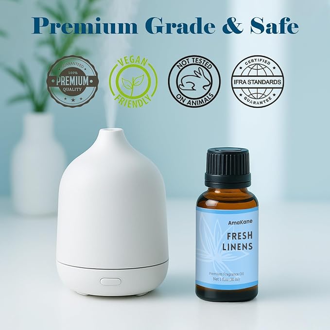 AmaKane Fresh Linens Fragrance Oil 30ml, Clean Essential Oils for Diffusers for Home, Long-Lasting Aromatherapy Oil, Fresh Scent for Candle Making Soap Laundry
