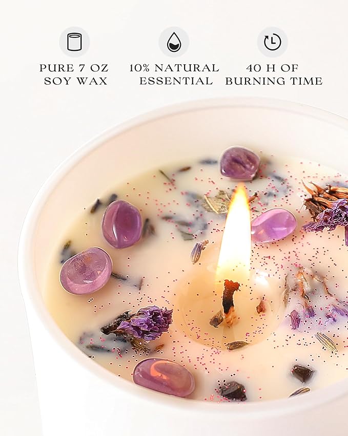 AOOVOO Lavender Candles Set for Women - 4 Pack Candles for Home Scented, Aromatherapy Candle with Crystals Inside, 28 oz 200 Hour Long Lasting, Birthday Gifts Mothers Day Candle for Women Mom