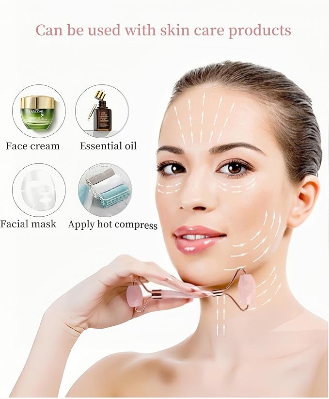 Jade Roller Massage Stick & Gua Sha Set - 100% Natural Stone Facial Massage Tools for Lymphatic Drainage, Anti-Puffiness & Glowing Skin, Spa-Quality Skincare, Gift-Ready Packaging