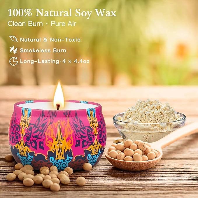 Scented Candles Gift Set,8% Essential Oil,4 Pack Aromatherapy Candle,Stress Relief Gifts for Women,120H Burning, Candles for Home Scented, Ideal for Birthday,Thanksgiving, Mother's Day,Valentine's Day