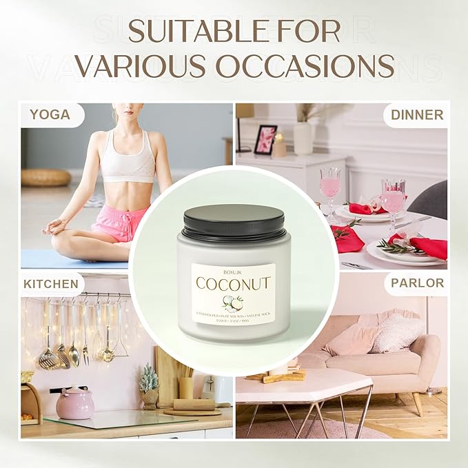 Scented Candles, BOYUJK Coconut Candles for Home Scented, Coconut Candle Set for Stress Relief and Promote Sleep, Candle Gifts for Women and Men